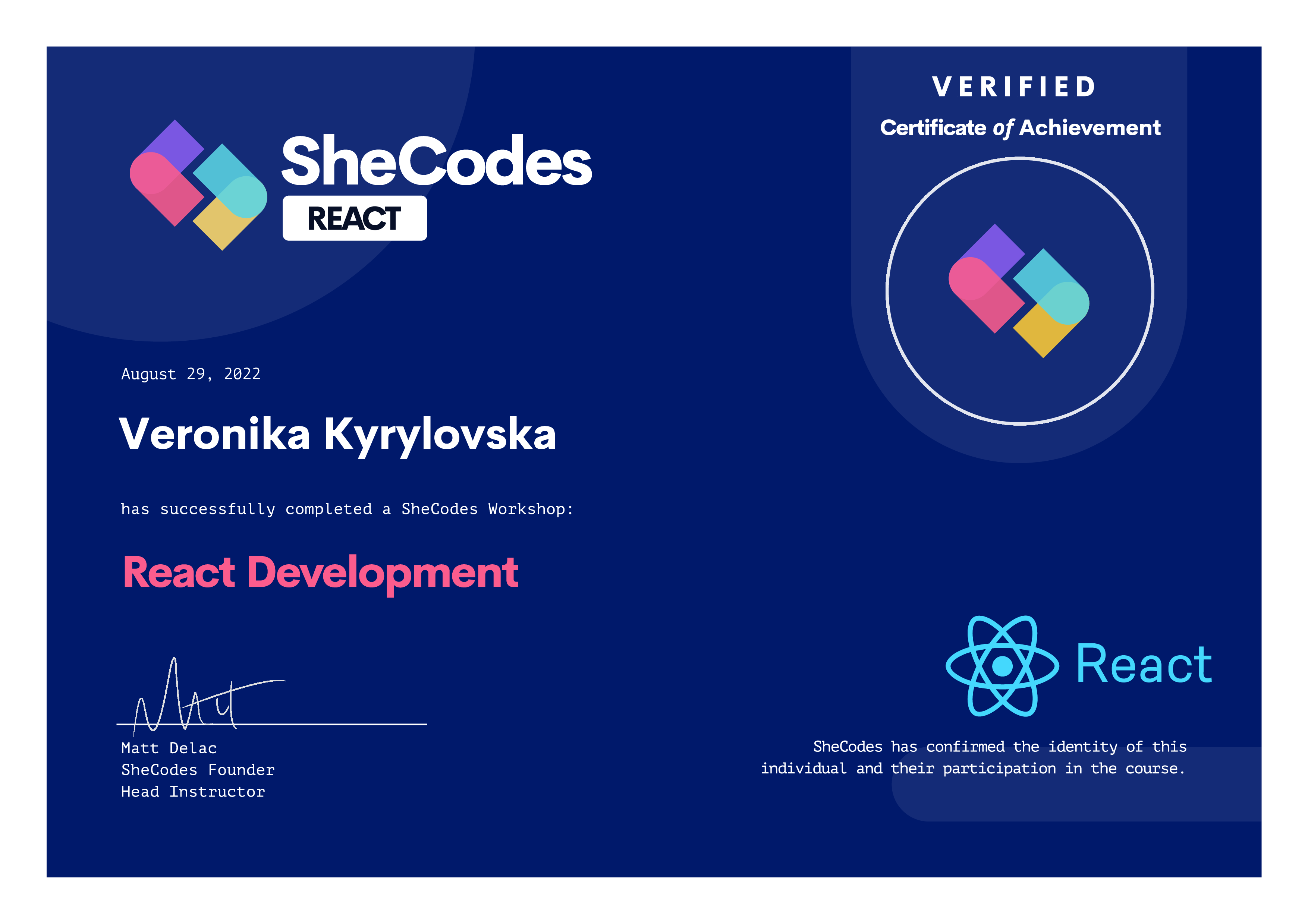 SheCodes React Certificate