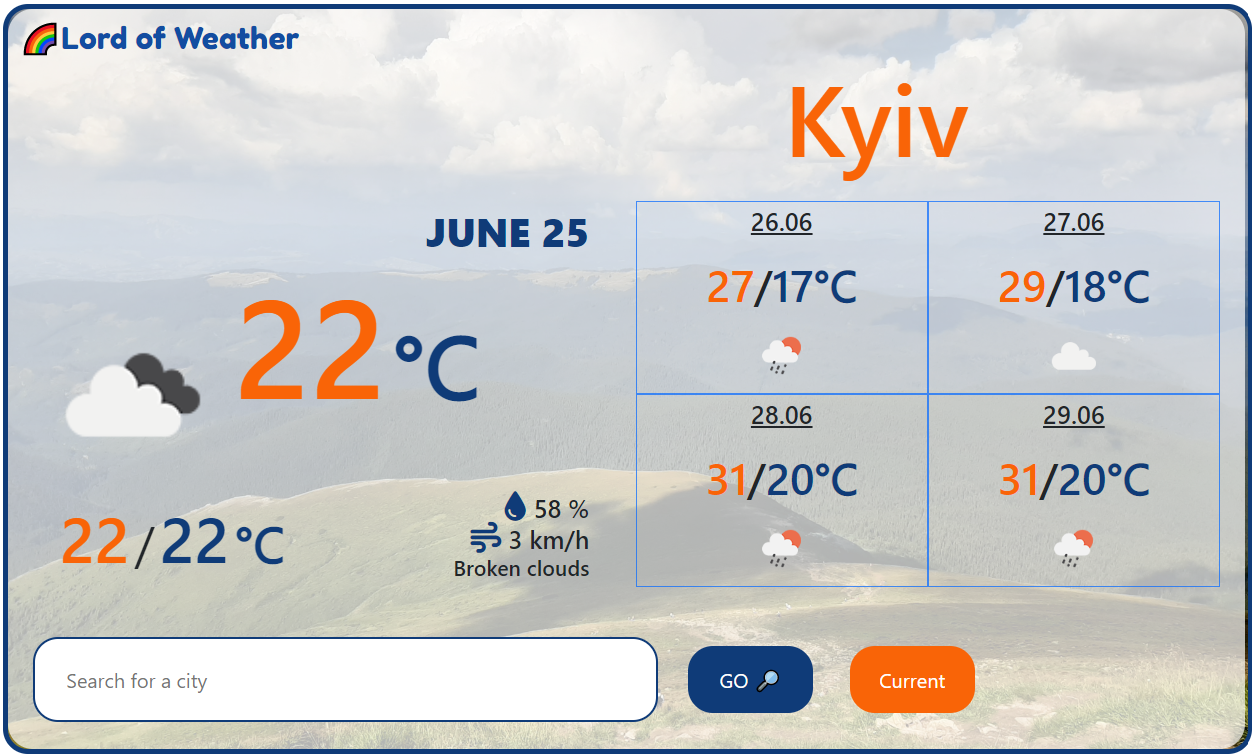screen of meteorological application
